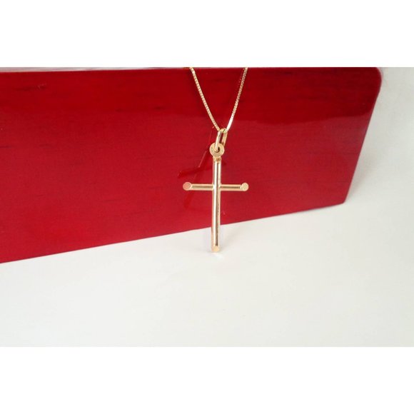 Real 10K Solid Yellow Gold Christian Cross Necklace - Picture 3 of 6